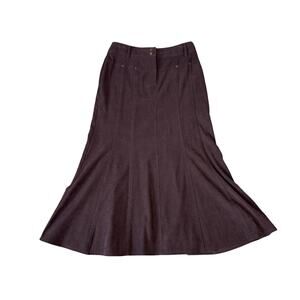 Larry Levine Designer Stretch Brown Suede Midi Skirt US Womens 4